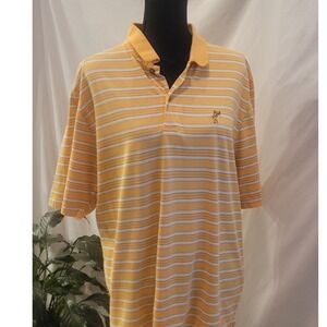 Ashworth Mens Golf Polo Shirt Yellow White Striped Short Sleeve Logo Size Large